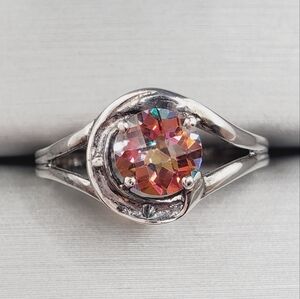 Genuine Twilight Fire Orange Checkerboard Cut Topaz 925 Sterling Silver Ring